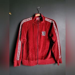Vtg Jason Maxwell Track Jacket Burgundy crushed velvet Sz M 80s 80s Stripe